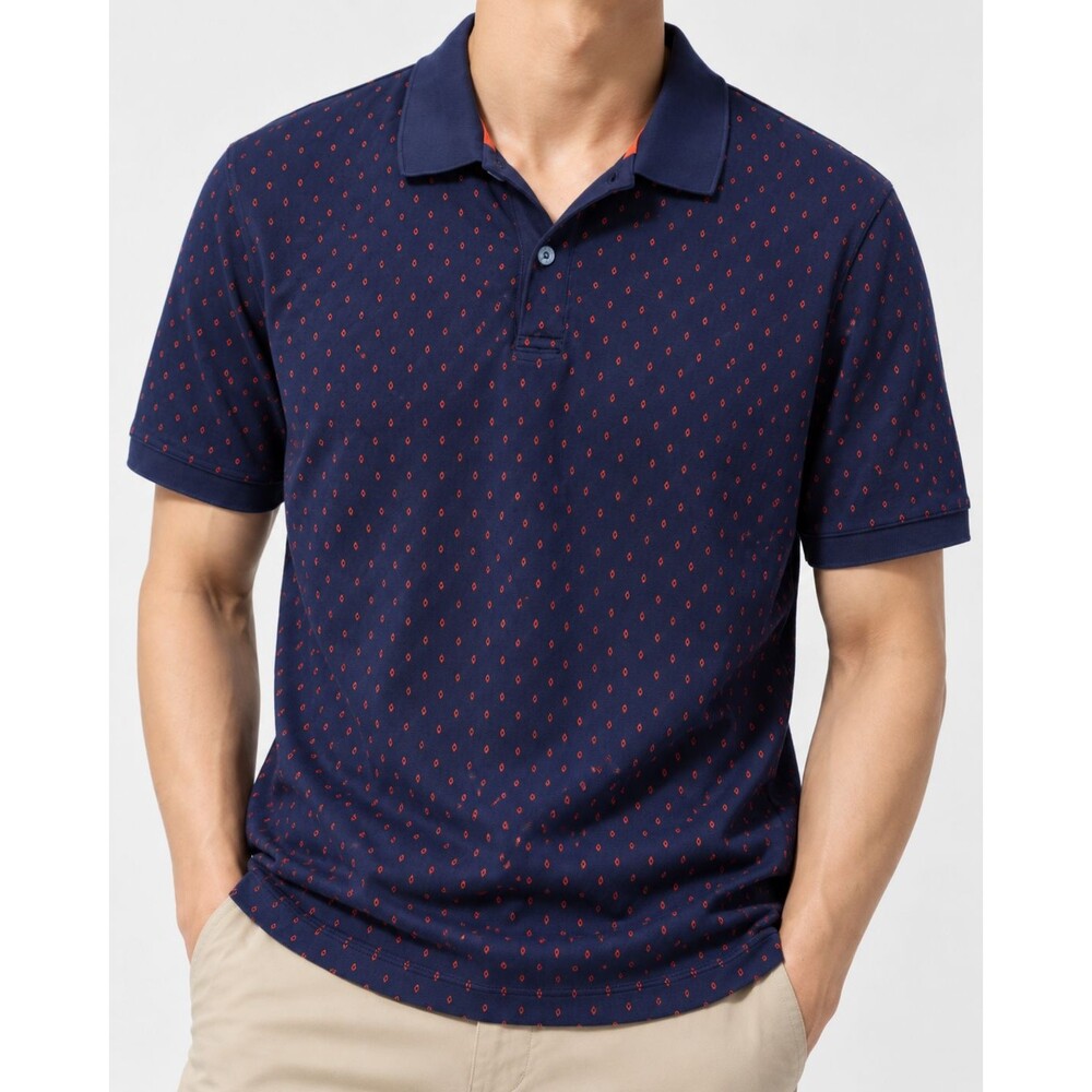 Banana Republic Luxury Touch Polo Men L Navy Orange Print 100% Cotton Preppy